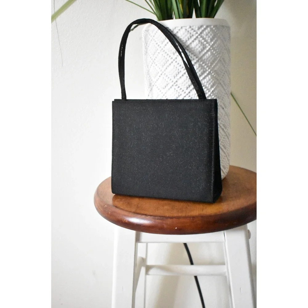 Handbag Women Small Black Y2K Shimmer Glitter Bow Evening Bag Square